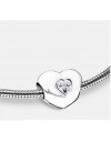 Breloque: Coeur à coeur - Plaqué Rhodium w/Cristal clair Breloque: Coeur à coeur - Plaqué Rhodium w/Cristal clair